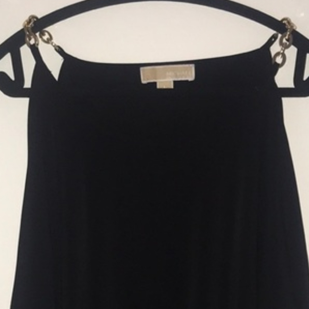 NWOT Michael Kors Black Long Sleeve Cold Shoulder Top with Silver Chain Accent